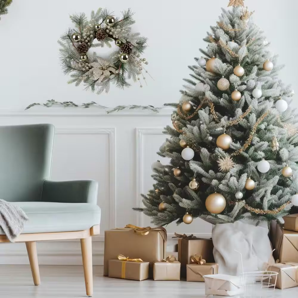 Christmas Wreath 20 Inch Christmas Door Decorations Wreath with Warm Lights, Artificial Christmas Wreath,Unlit