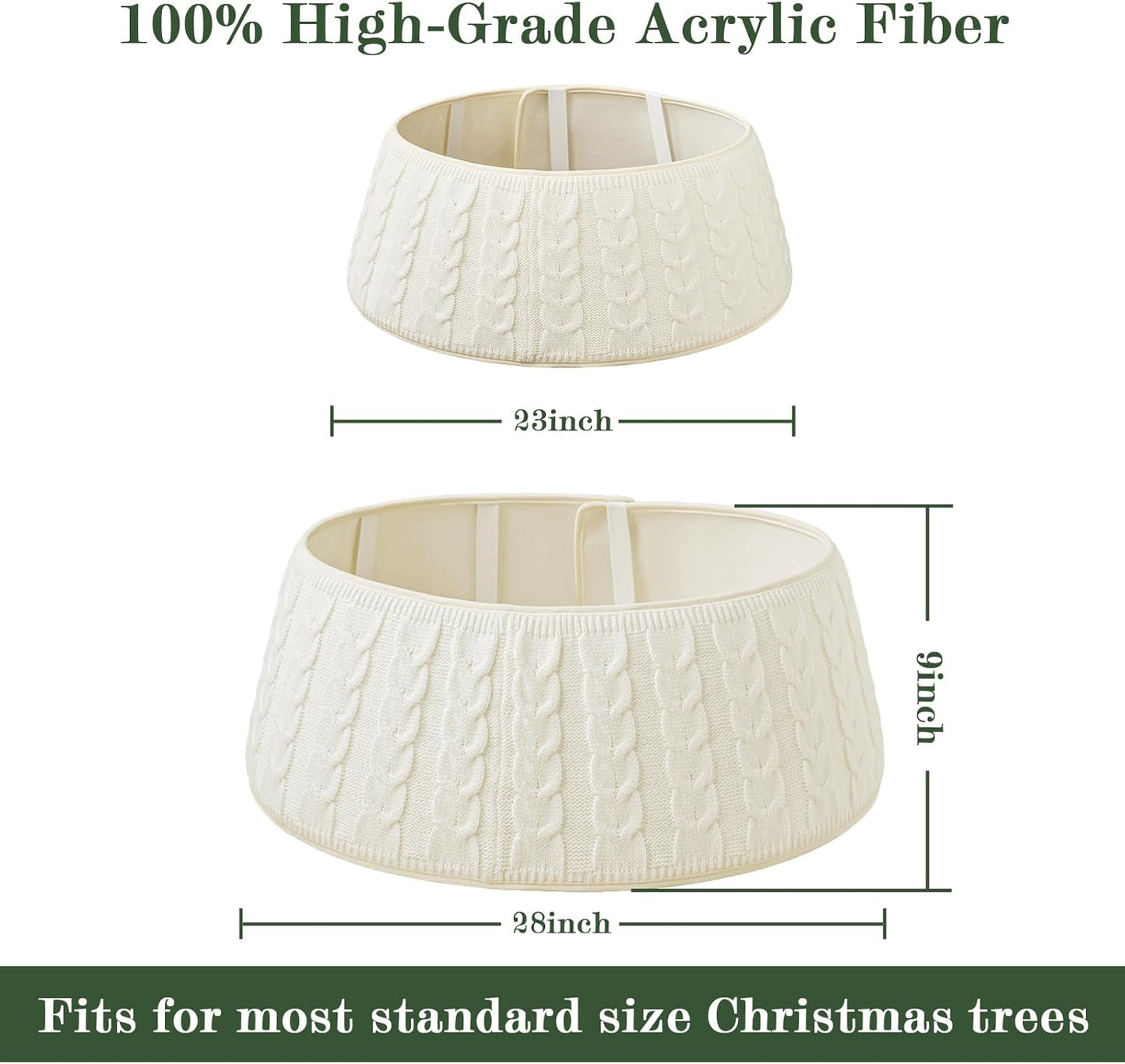Cream White Knitted Christmas Tree Collar - Rustic Boho Base Cover Decor