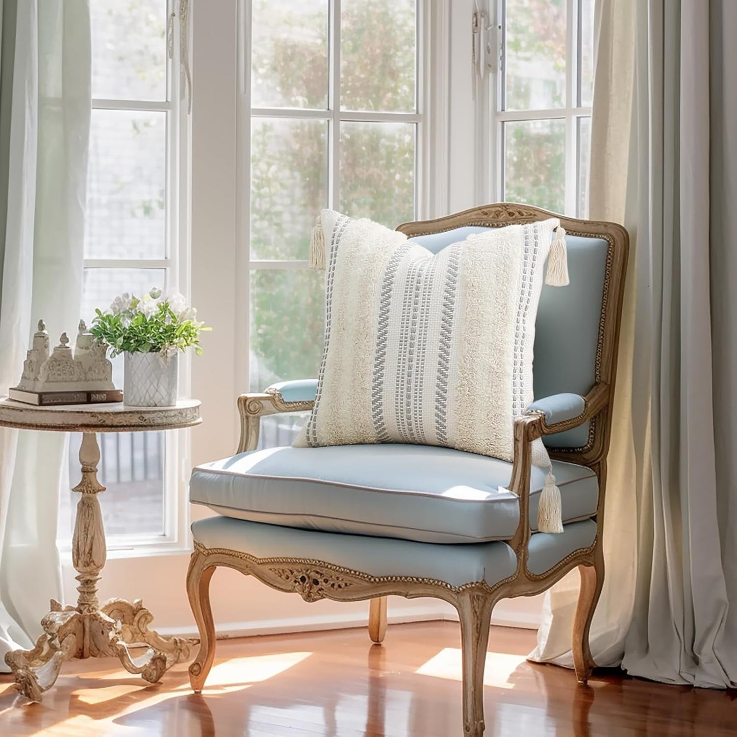 Decoruhome Decorative Boho Throw Pillow Covers 12X20 Set of 2, Lumbar Accent Neutral Textured Tufted Pillow Covers Striped for Couch Bed Sofa Living Room, Beige and Cream White