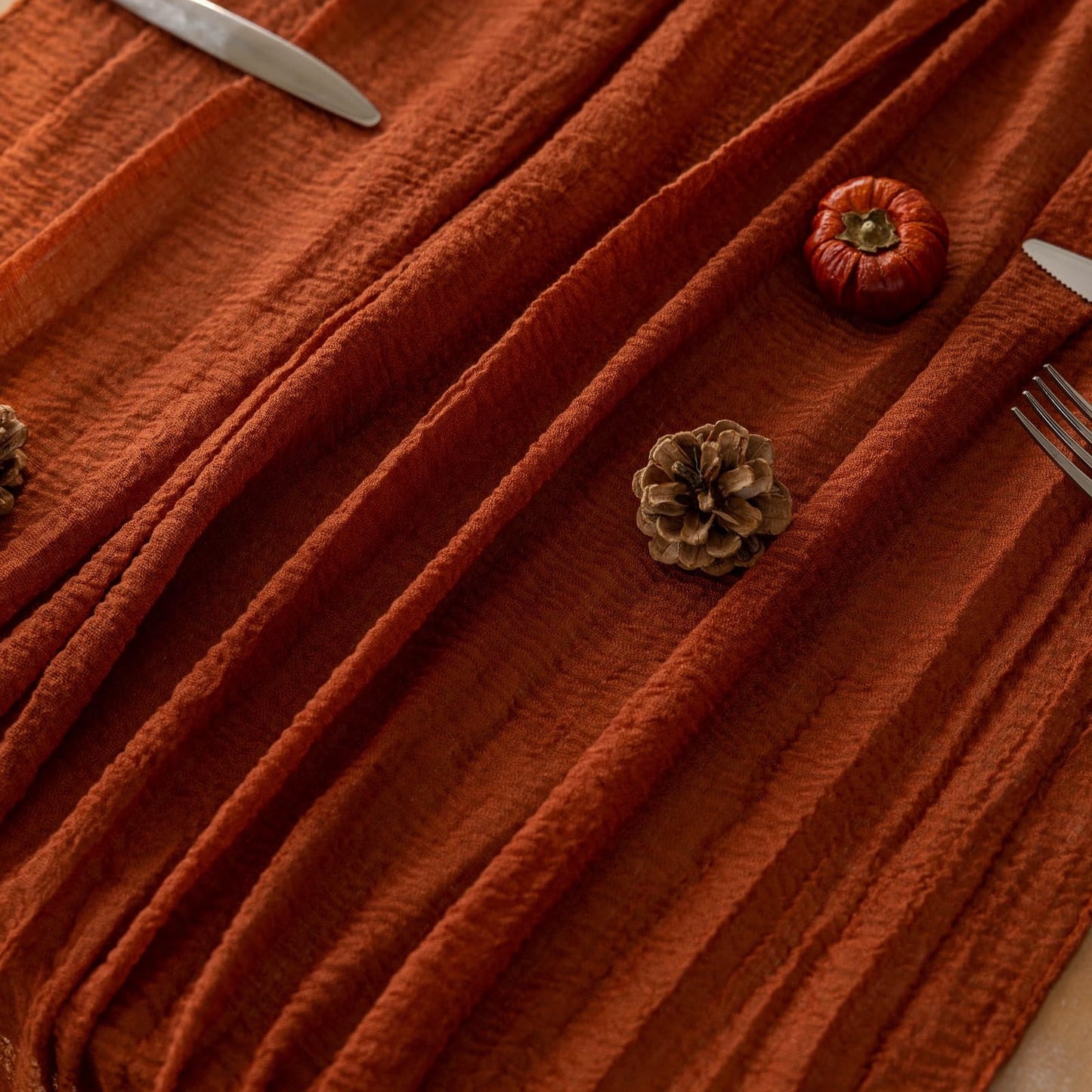 Rustic Burnt Orange Sheer Table Cloth