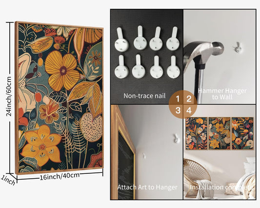 Orange Floral Framed Canvas Wall Art