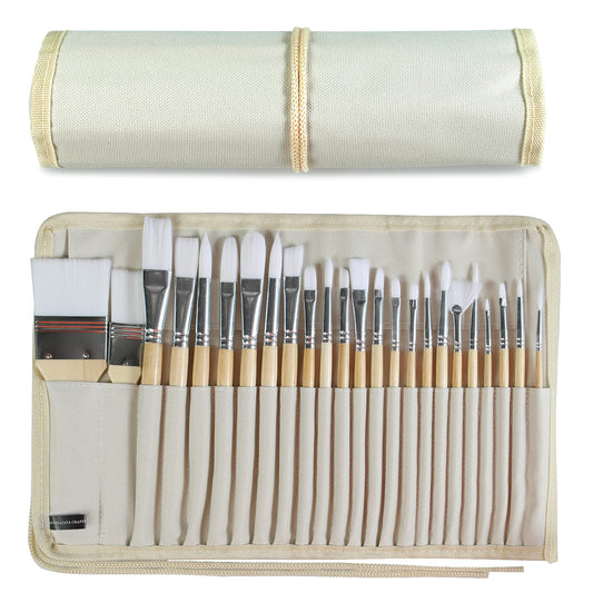 Paint Brushes Set of 24 Pieces Wooden Handles