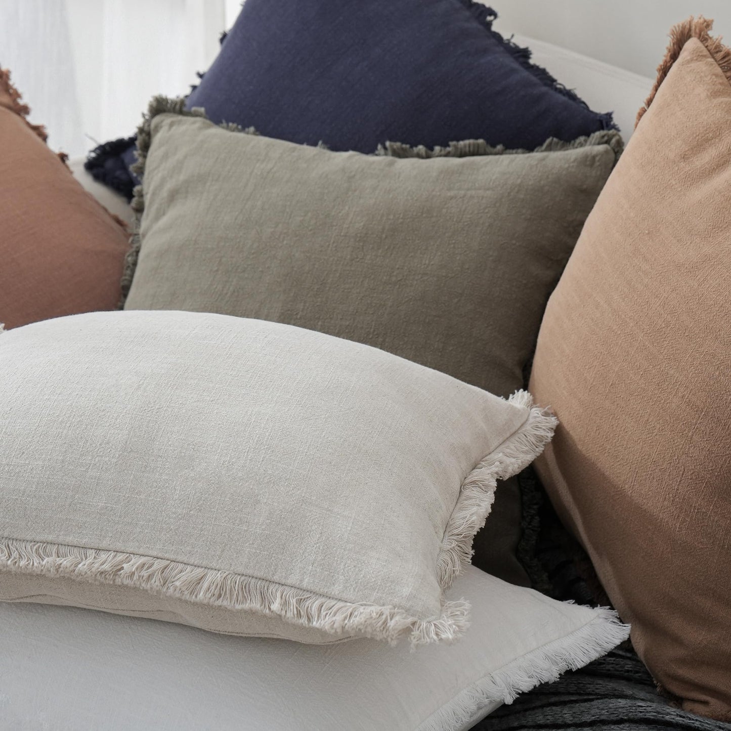 Linen Fringe Throw Pillow Covers