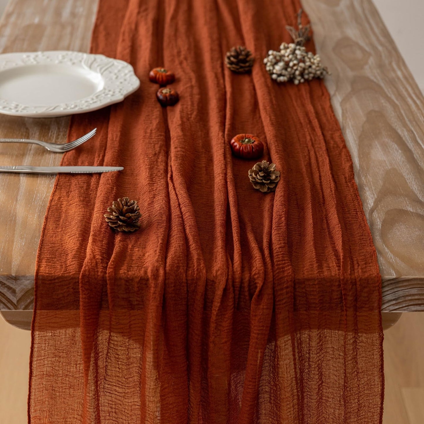 Rustic Burnt Orange Sheer Table Cloth