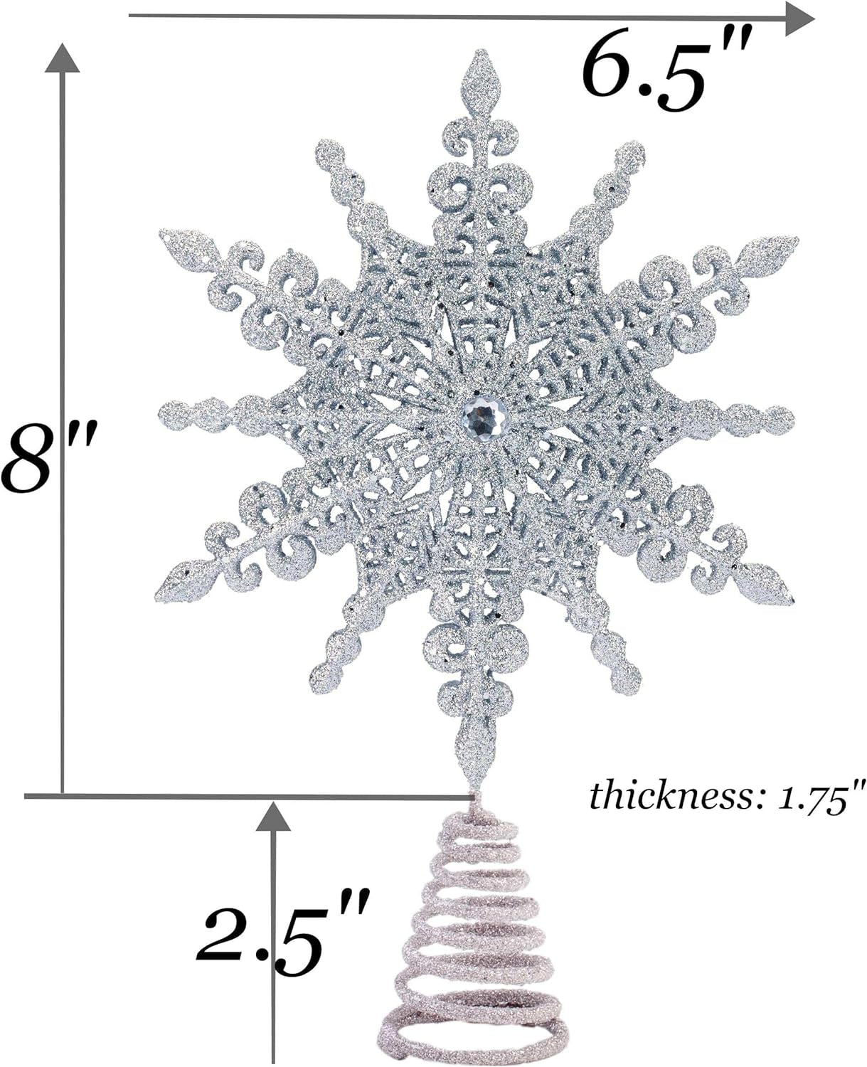 Christmas Traditions 8 Inch Silver Glittered Filigree Christmas Star Tree Topper Star/Home Décor Ornaments (Silver)