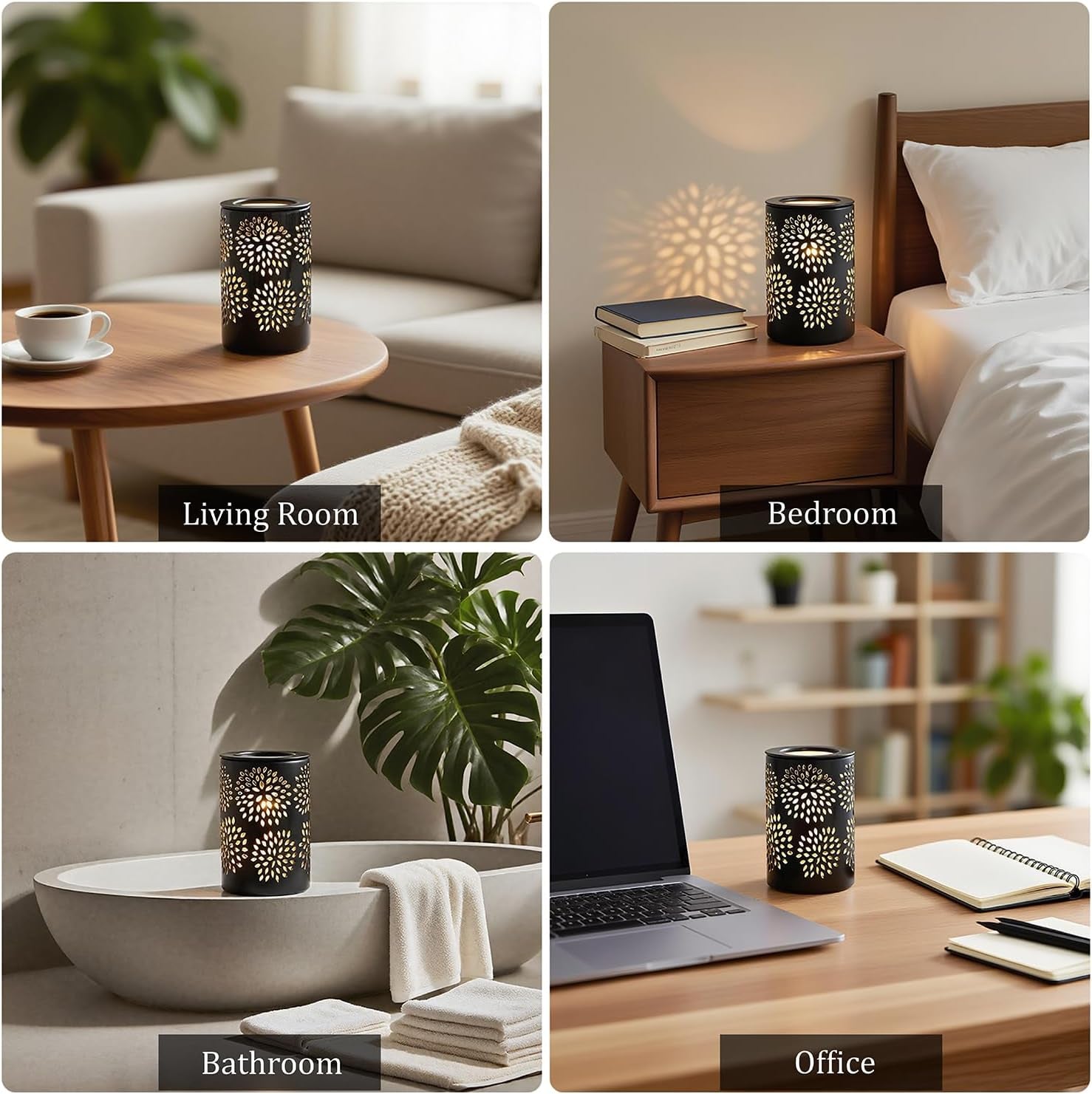 ASAWASA Ceramic Wax Melt Warmer with Timer and Silicone Dish,Candle Wax Warmer for Scented Wax & Essential Oils,Ideal Gift for Home Office Kitchen Long Dark Brown