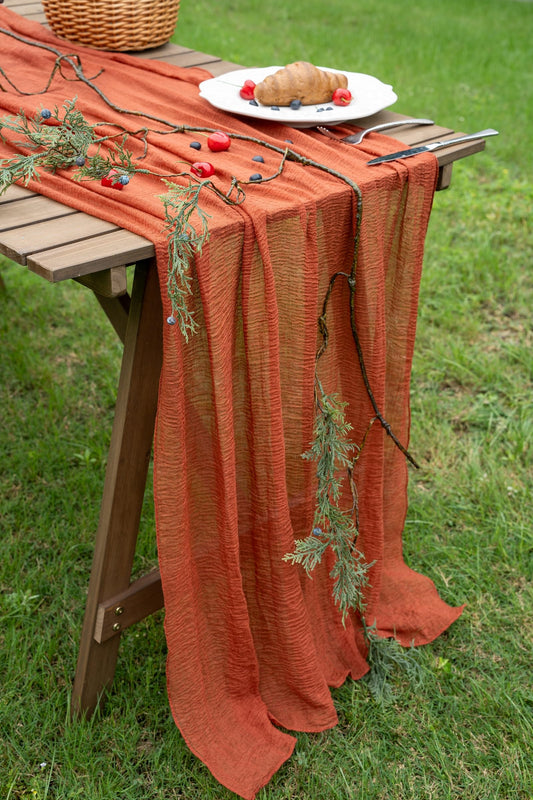 Rustic Burnt Orange Sheer Table Cloth