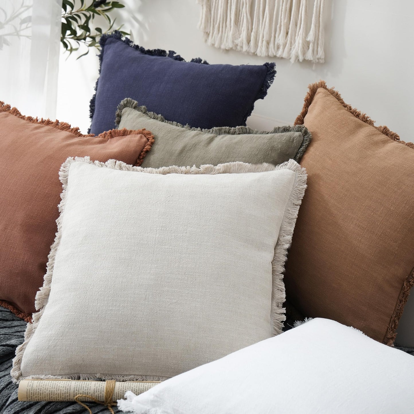 Linen Fringe Throw Pillow Covers