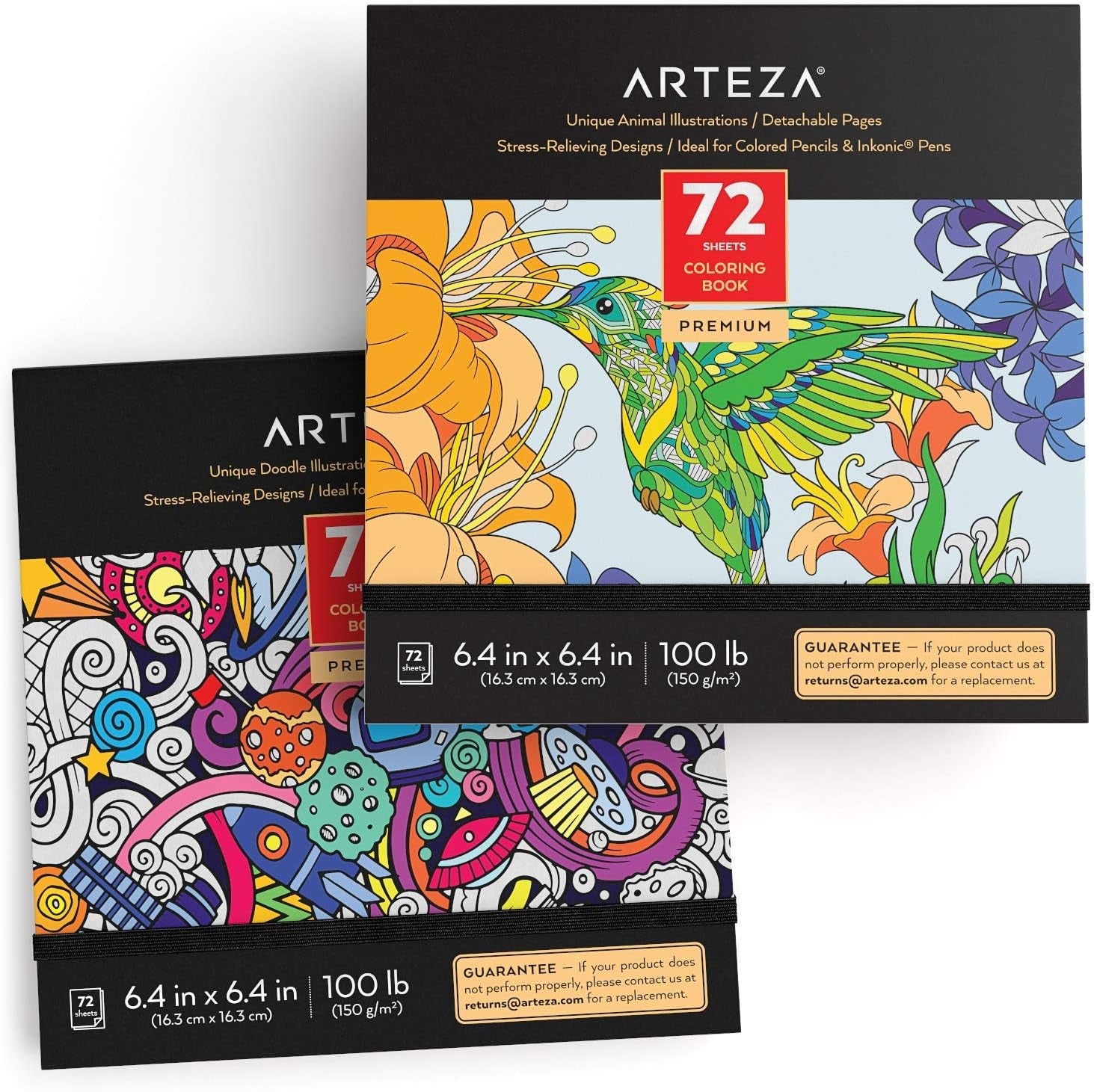 ARTEZA Adult Coloring Books, Floral & Mandala Designs, Pack of 2, 72 Sheets Each, 6.4X6.4 Inches Coloring Pages, 100 Lb Paper