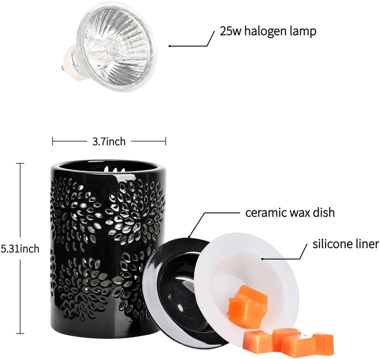 ASAWASA Ceramic Wax Melt Warmer with Timer and Silicone Dish,Candle Wax Warmer for Scented Wax & Essential Oils,Ideal Gift for Home Office Kitchen Long Dark Brown