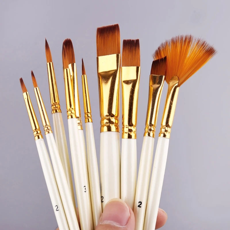 10Pcs Nylon Hair Wooden Handle Watercolor Paint Brush Pen Set DIY Oil Acrylic Painting Art Paint Brushes Dropship