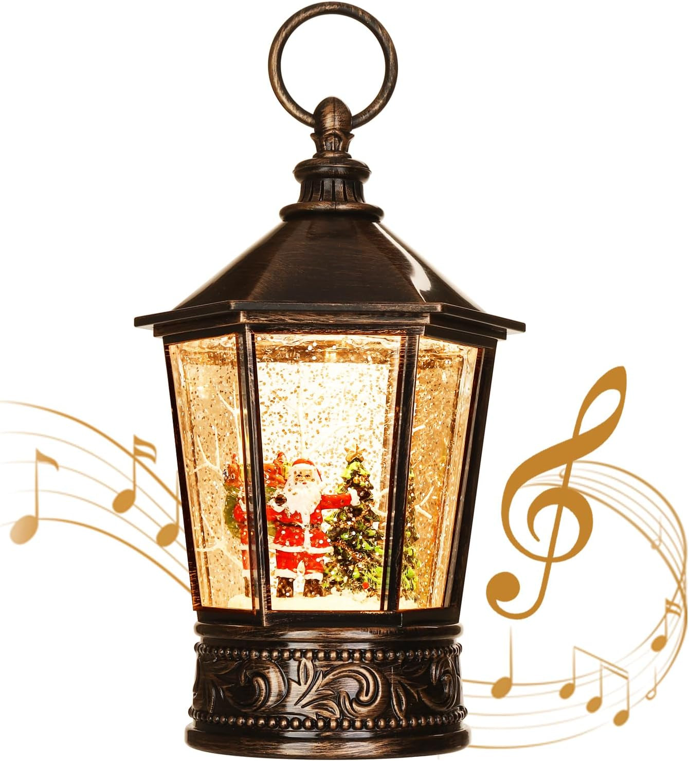 Christmas Snow Globe Lantern-Water Lantern with Music and Christmas Snowman-Usb or Battery-Powered Christmas Lanterns, Rotating Flashing Lanterns, Christma Decorations（Snowman）