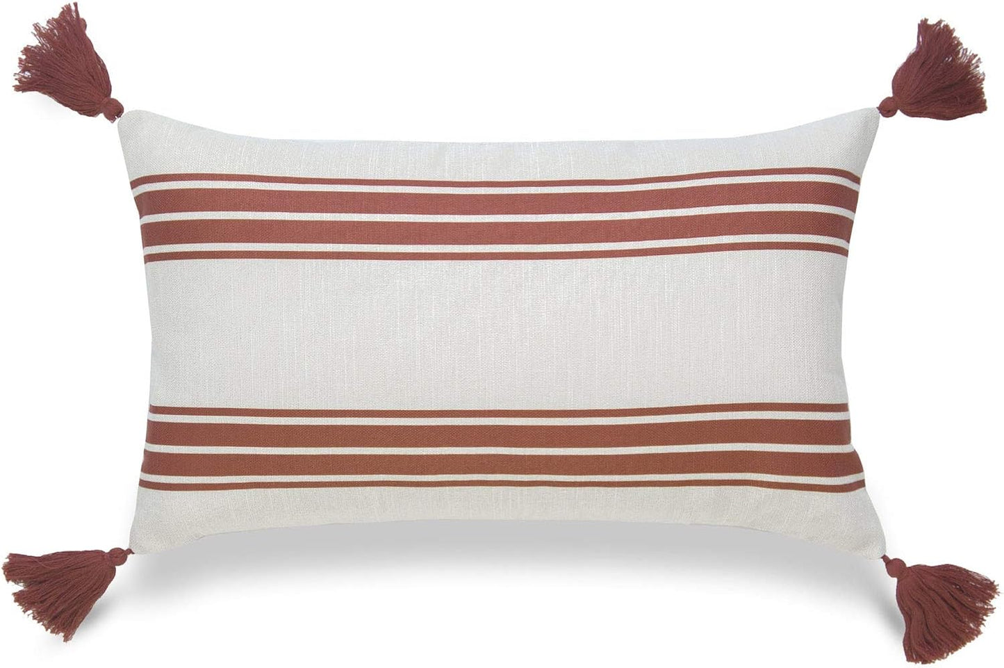 Hofdeco Fall Decorative Lumbar Throw Pillow Cover ONLY, for Couch, Sofa, or Bed, Orange Stripe Tassel, 12"X20"