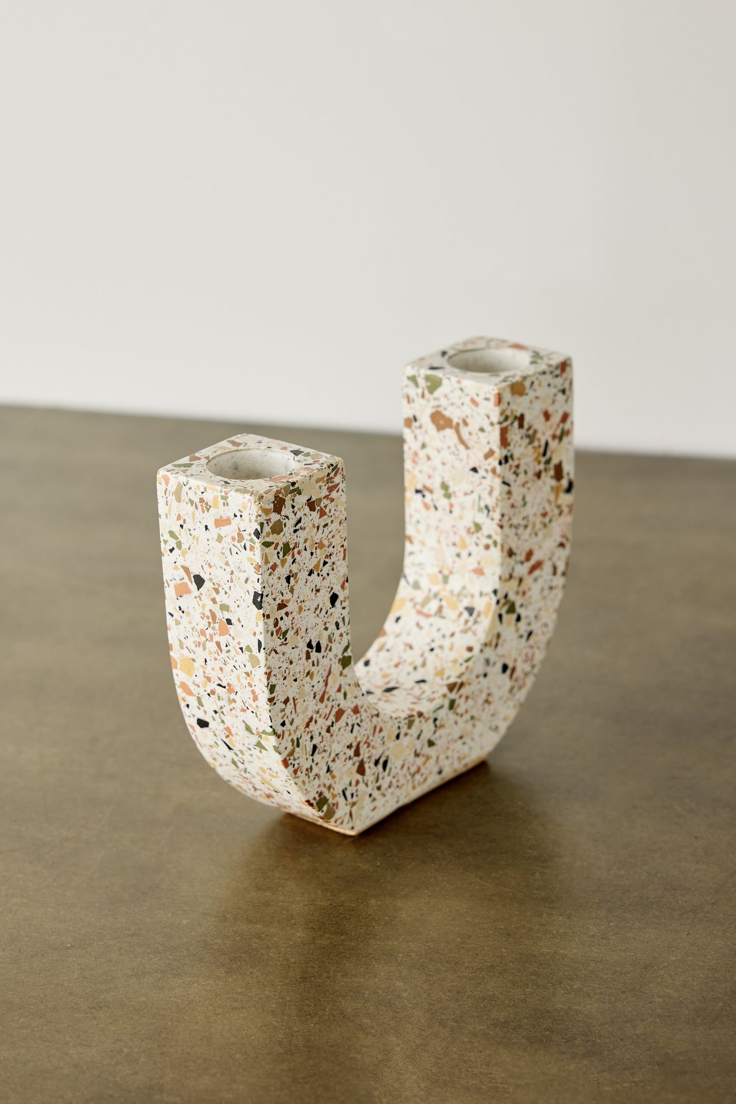 U-shaped Neutral Terrazzo Taper Candle Holder