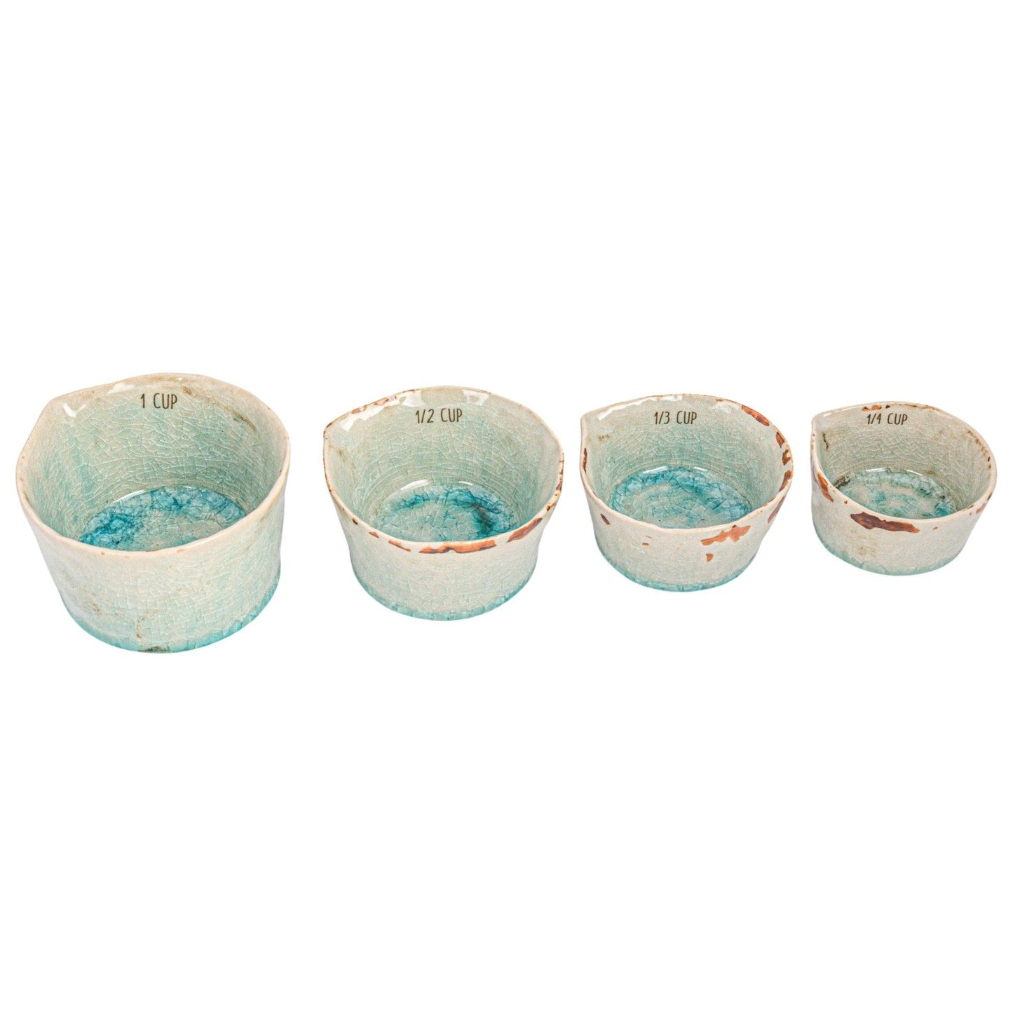 Teal Crackle Glaze Ceramic Measuring Cups