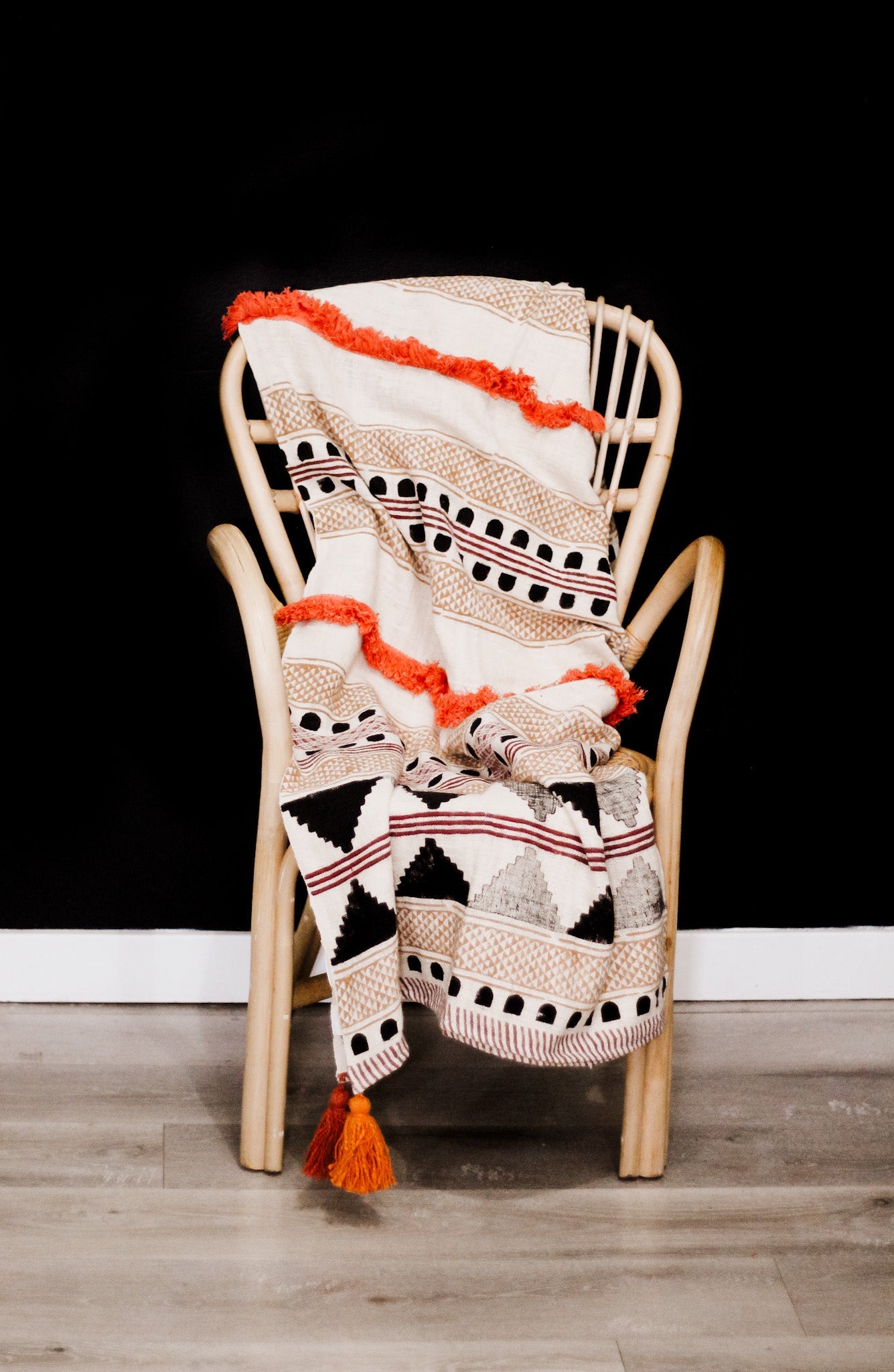 Multicolored Cotton Boho Throw Blanket with Tassels and Fringes