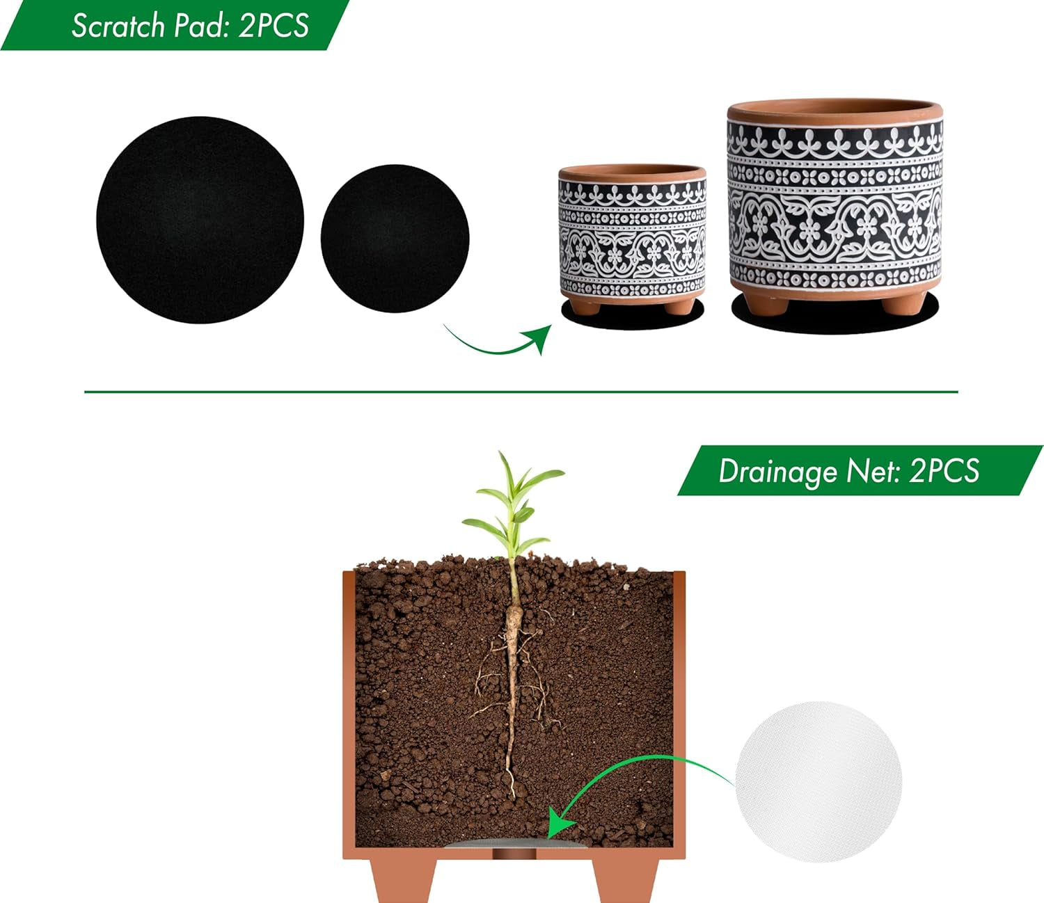 D'Vine Dev Set of 2 Terracotta Planter Pots, 4 Inch & 6 Inch, Design Plants Pot with Drainage Hole, Midnight Lace, Terracotta/Black, 31-953-F-2