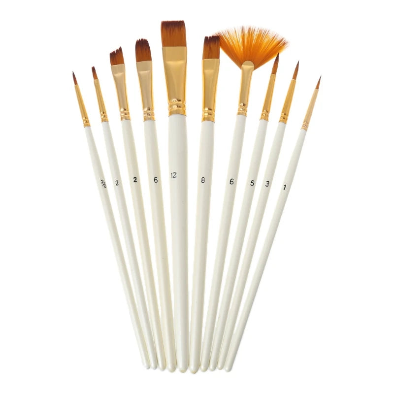 10Pcs Nylon Hair Wooden Handle Watercolor Paint Brush Pen Set DIY Oil Acrylic Painting Art Paint Brushes Dropship