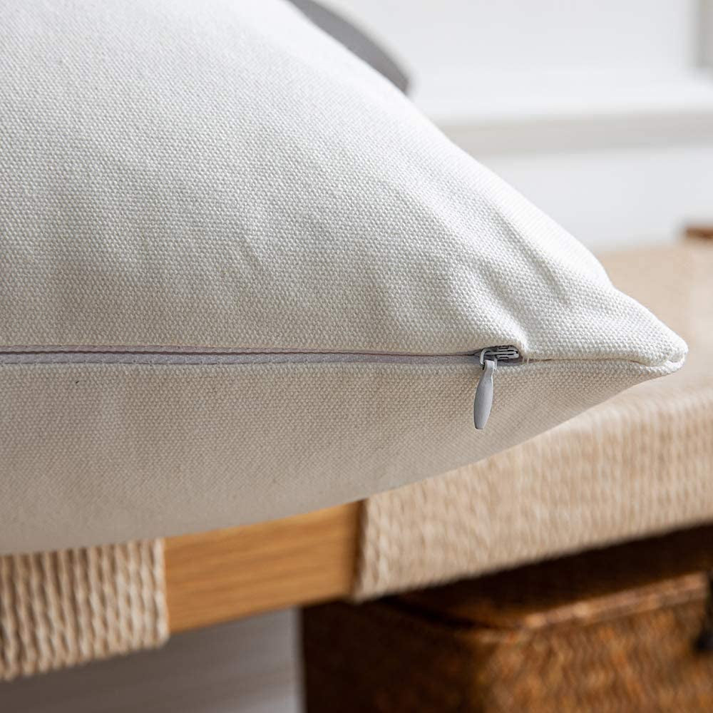 DEZENE Leather Throw Pillow Covers, Set of 2 Modern Leather/Cotton Decorative Pillowcases for Home Decor Bedroom Living Room Couch Bed Sofa, 18X18 Inch, Cognac-Brown and White