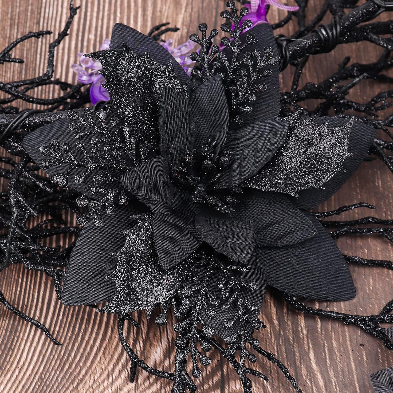 RECUTMS 10 Pcs Christmas Glitter Artificial Poinsettia Flowers 6 Inch Christmas Wreath Christmas Tree Flowers Ornaments Holiday Seasonal Decorations for Xmas New Year Wedding Party(Red)