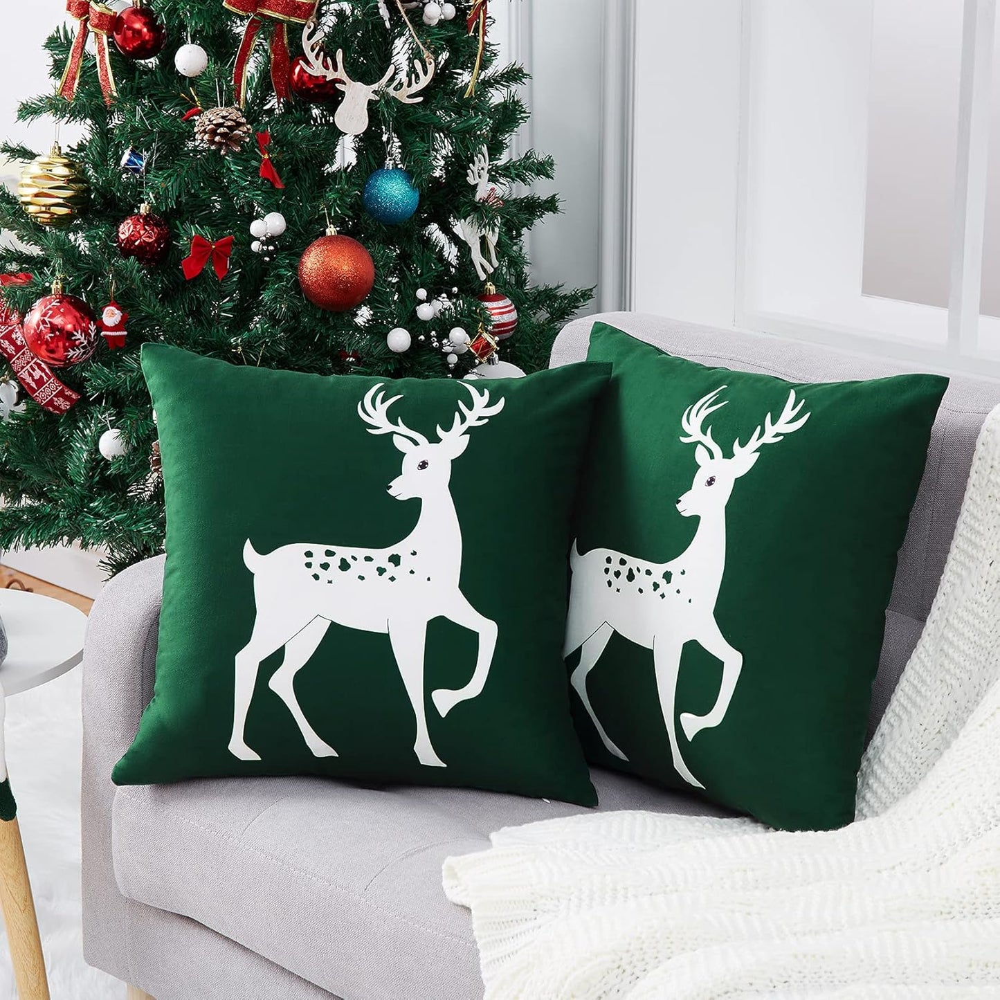 CAROMIO Christmas Decorations Pillow Covers 18 X18 Inch Set of 2 Farmhouse Christmas Decor for Bedroom, Deer Rustic Xmas Pillow Case Winter Holiday Decorations Throw Cushion Case for Home Couch, Pink