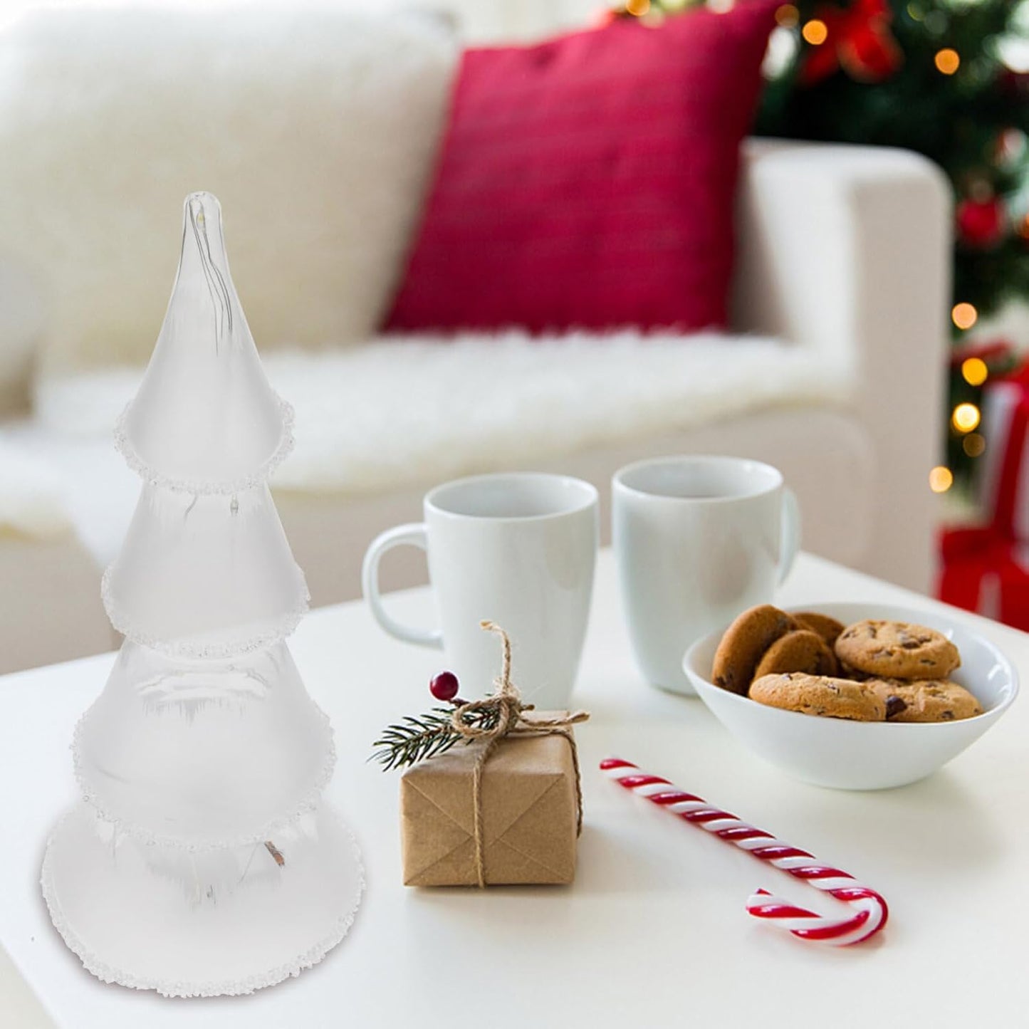 Beaupretty Glass Christmas Light up Mini Tabletop Xmas Light Holiday Figurine Decorations for Room Fireplace Party