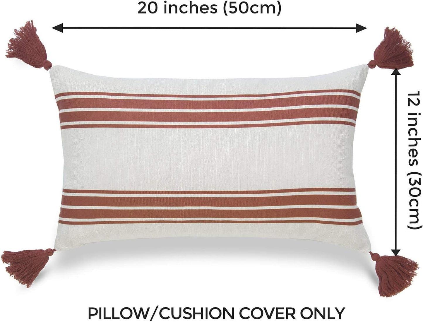 Hofdeco Fall Decorative Lumbar Throw Pillow Cover ONLY, for Couch, Sofa, or Bed, Orange Stripe Tassel, 12"X20"