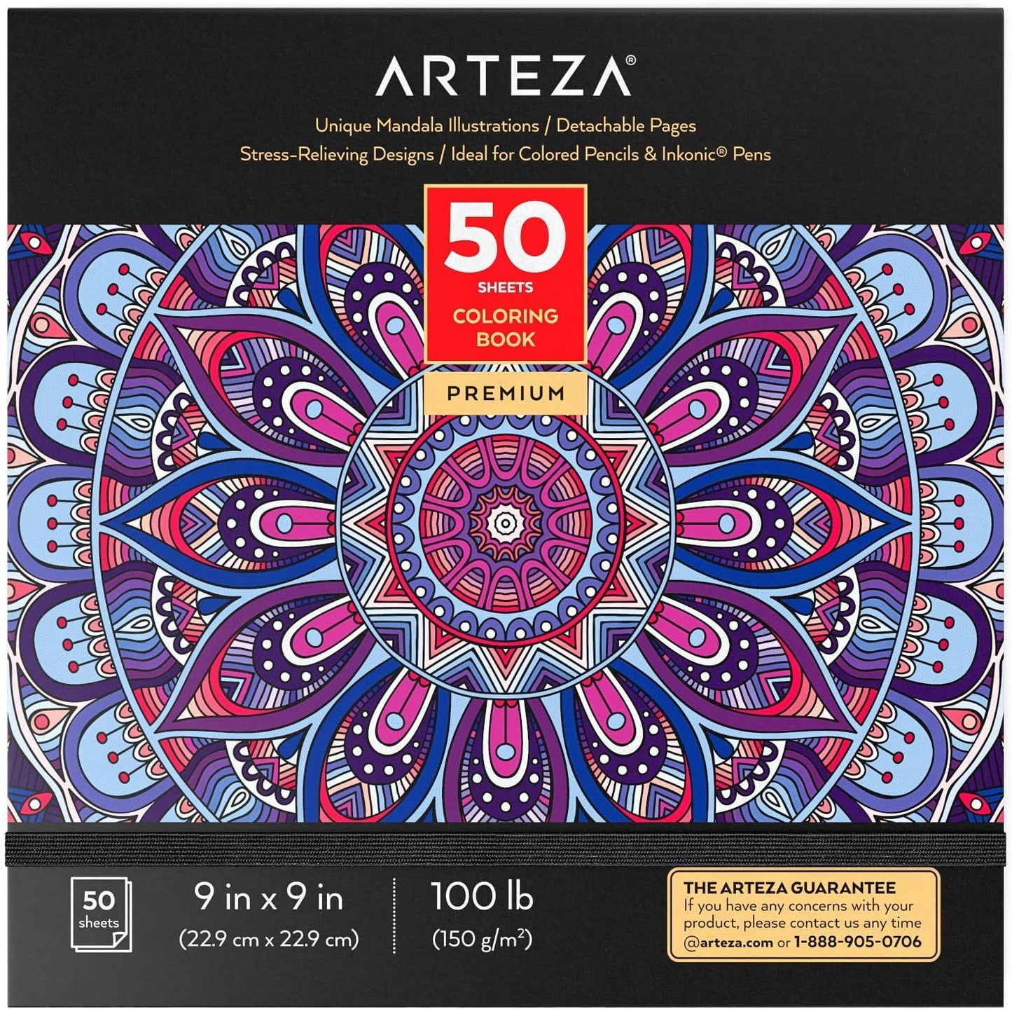 ARTEZA Adult Coloring Books, Floral & Mandala Designs, Pack of 2, 72 Sheets Each, 6.4X6.4 Inches Coloring Pages, 100 Lb Paper