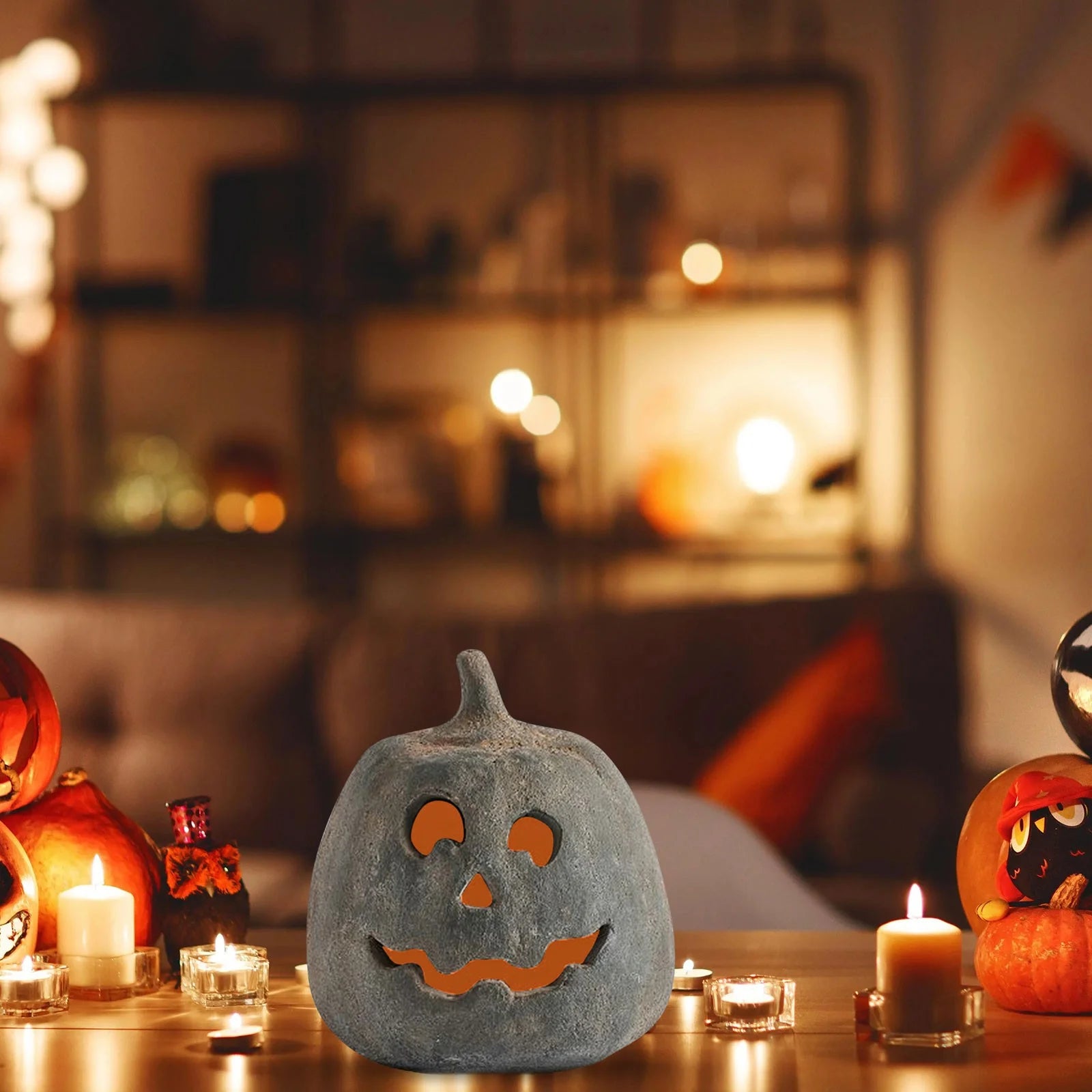 Pumpkin Decor - Halloween Decorations, Handmade Pumpkin Jack O' Lantern Halloween LED Light up Tabletop Decor Fall Decor(No Battery Included) Black