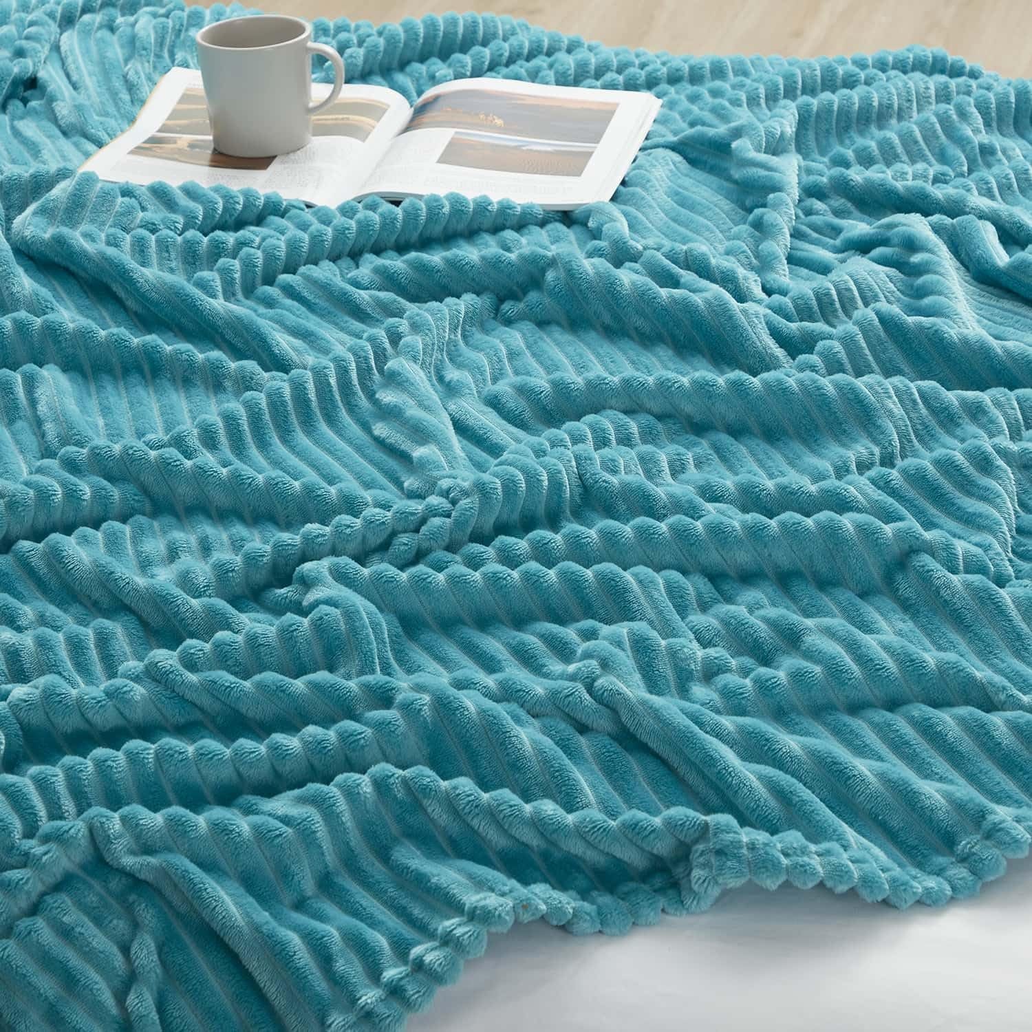 Blue Throw Blanket for Couch - Cozy Warm Fuzzy Blankets for Women, Set of 2 Small Fleece Throws for Girls - Teal Blue, 50 X 60 Inches