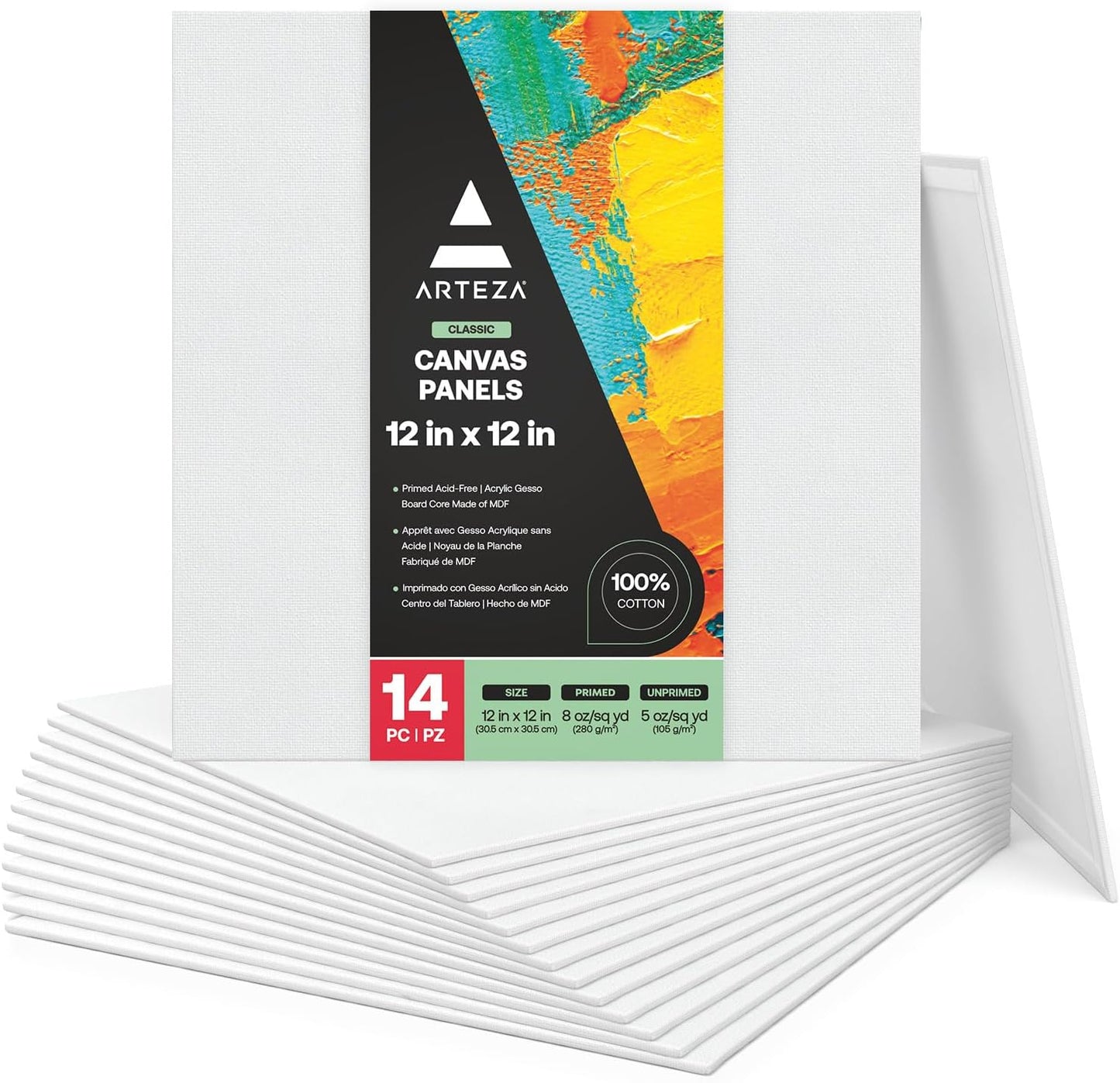 ARTEZA Premium Canvas Boards for Painting, 5 X 7, 8 X 10, 9 X 12, 11 X 14 Inches, Multipack of 28, White Canvas for Acrylic, Oil and Gouache Painting