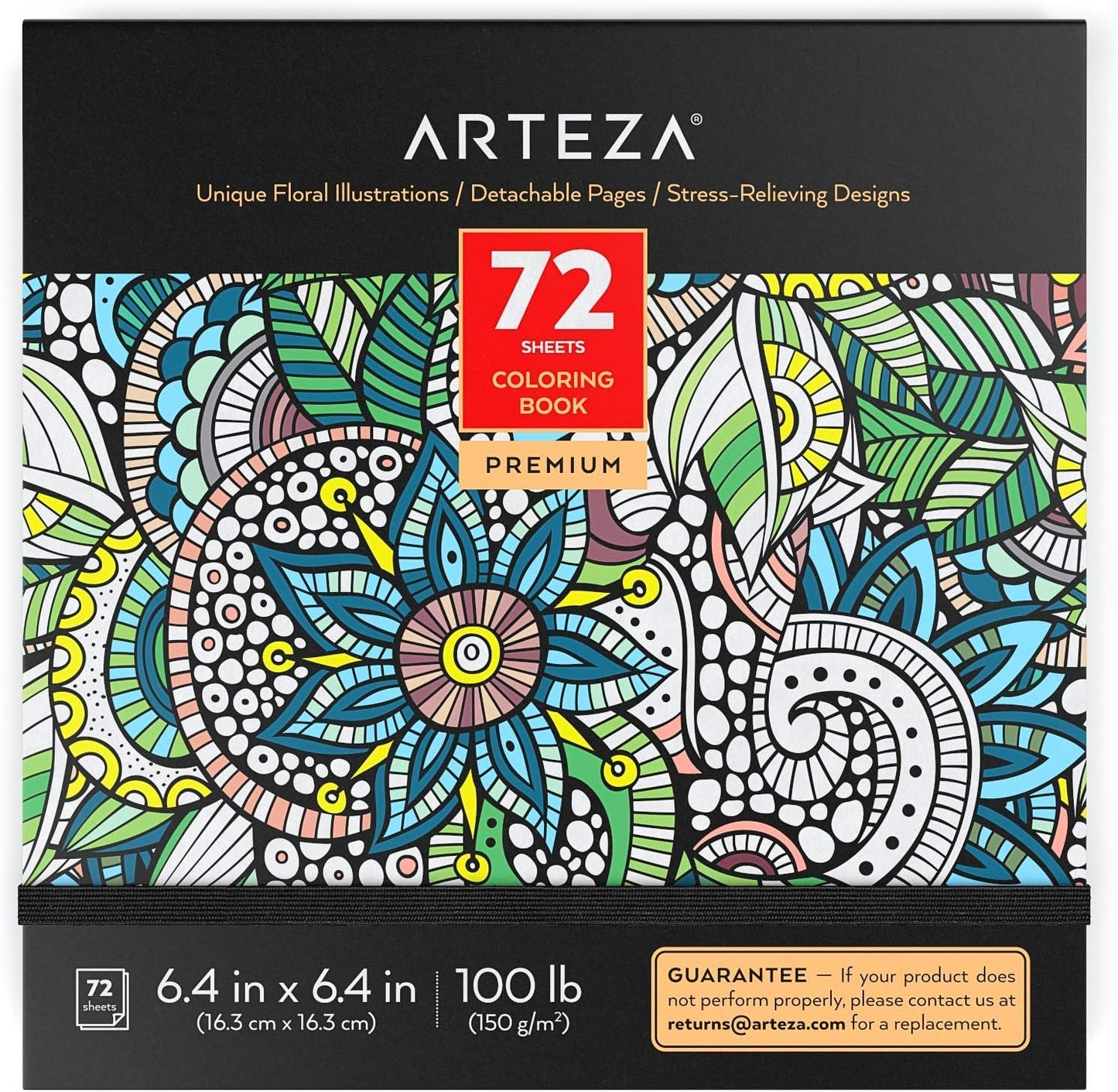 ARTEZA Adult Coloring Books, Floral & Mandala Designs, Pack of 2, 72 Sheets Each, 6.4X6.4 Inches Coloring Pages, 100 Lb Paper