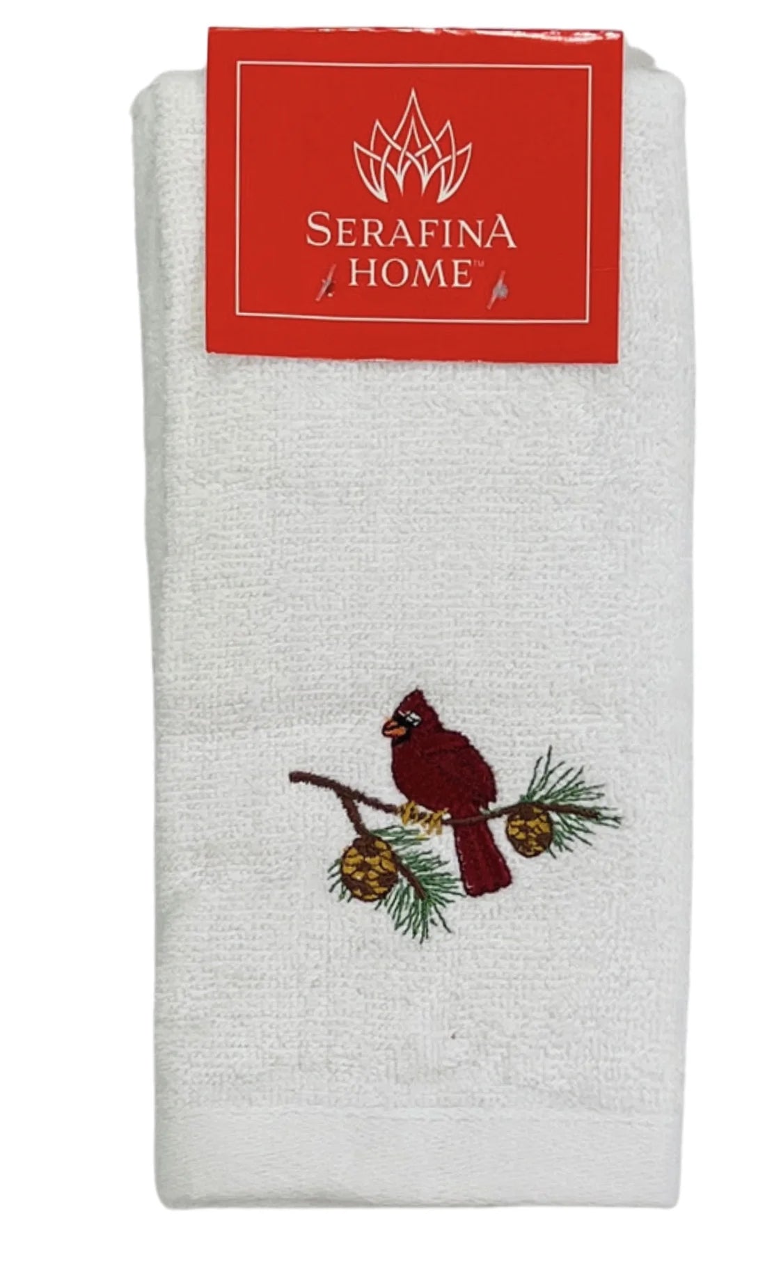 Plush Velour Cotton Fingertip Towels, Christmas Cardinal Bird, Set of 2