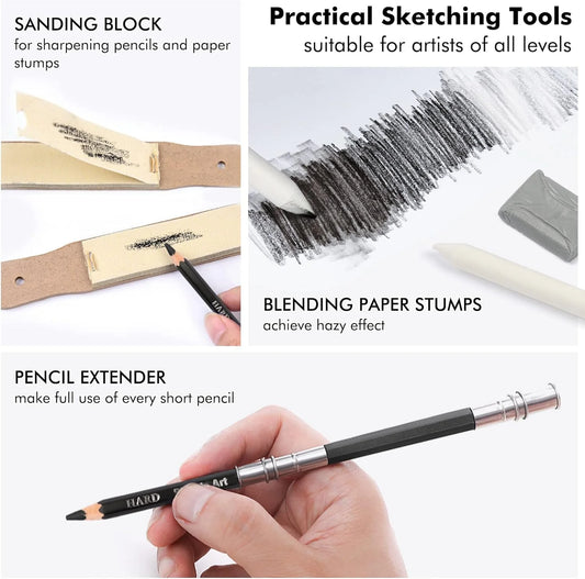 Sketching and Drawing Pencils Set, 37-Piece Professional Sketch Pencils Set in Zipper Carry Case, Drawing Kit Art Supplies with Graphite Charcoal Sticks Tool Sketch Book by