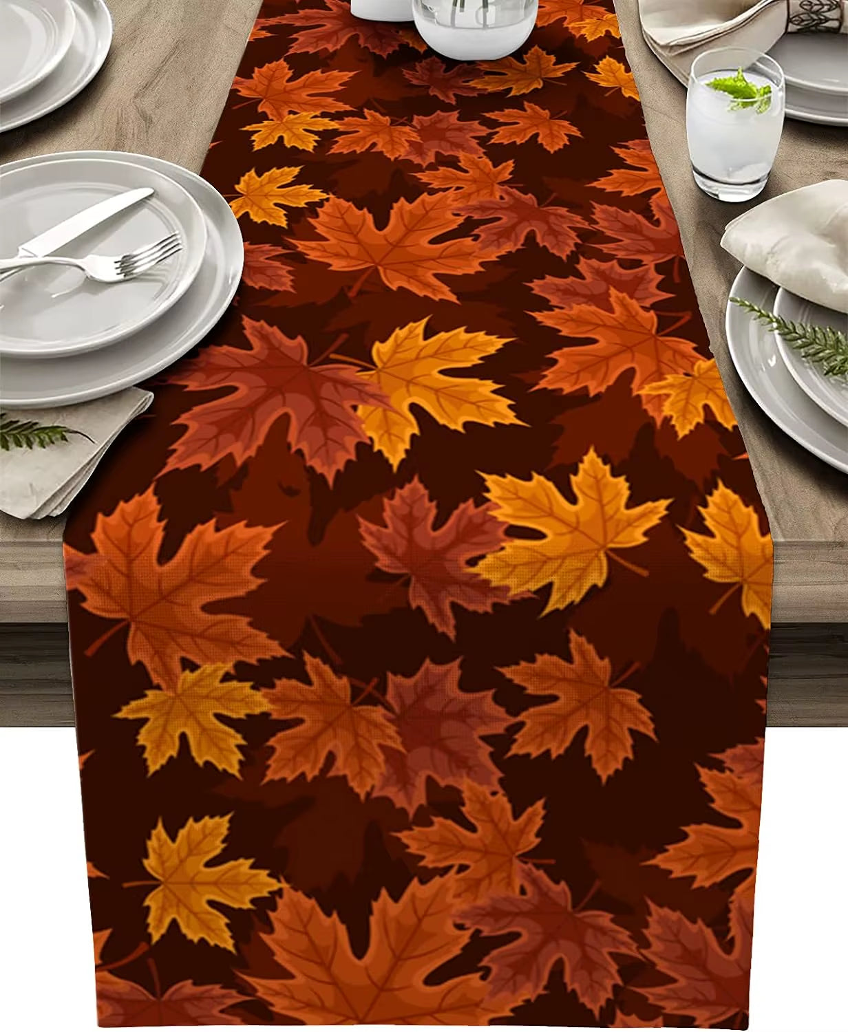 Fall Thanksgiving Maple Leaf Linen Table Runner Dresser Scarves Farmhouse Kitchen Dining Table Runners Wedding Party Decorations