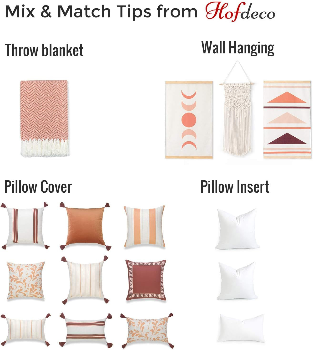 Hofdeco Fall Decorative Lumbar Throw Pillow Cover ONLY, for Couch, Sofa, or Bed, Orange Stripe Tassel, 12"X20"