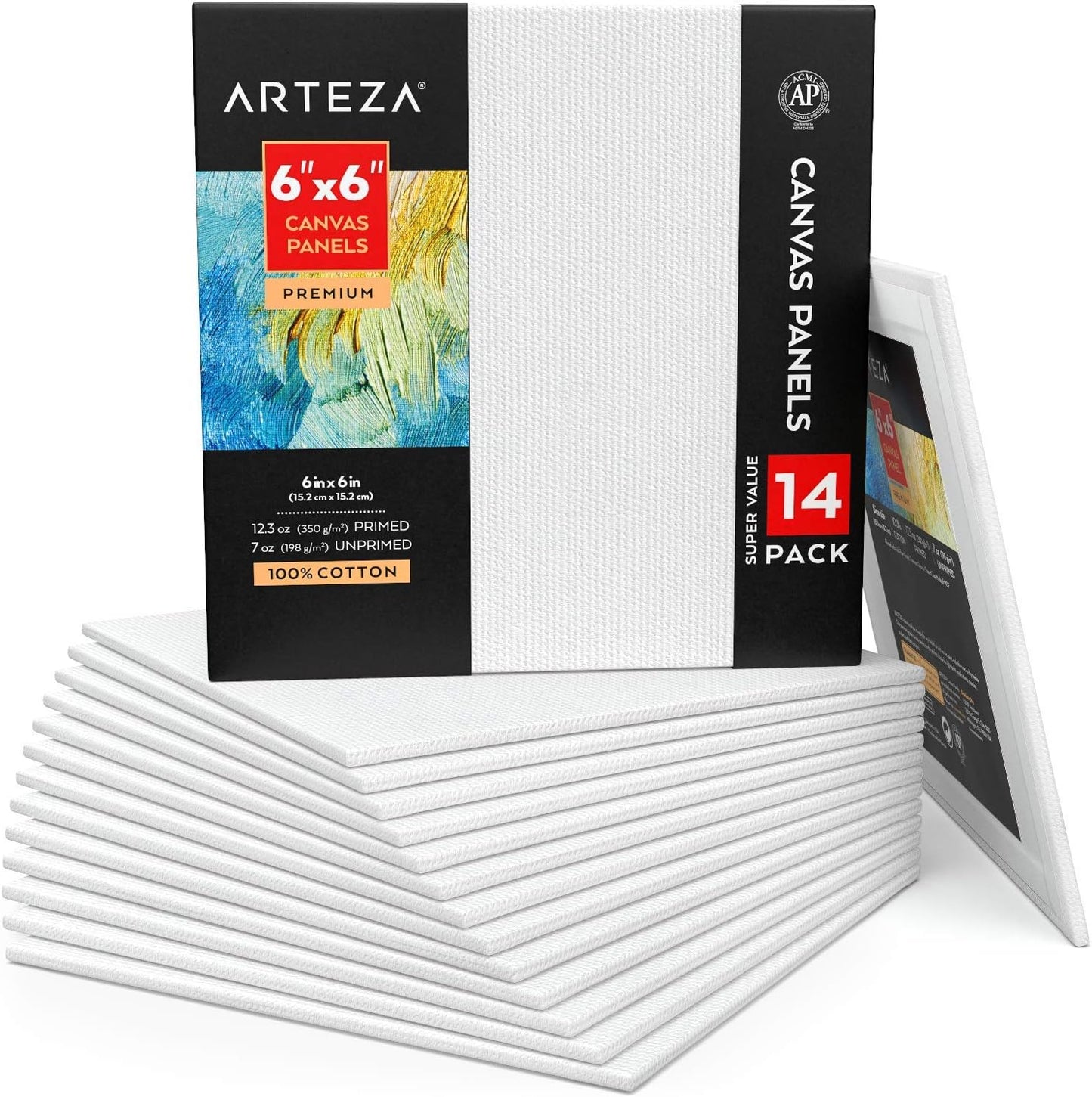 ARTEZA Premium Canvas Boards for Painting, 11 X 14 Inches, Pack of 14, Blank White Canvas Panels for Acrylic, Oil and Gouache Painting