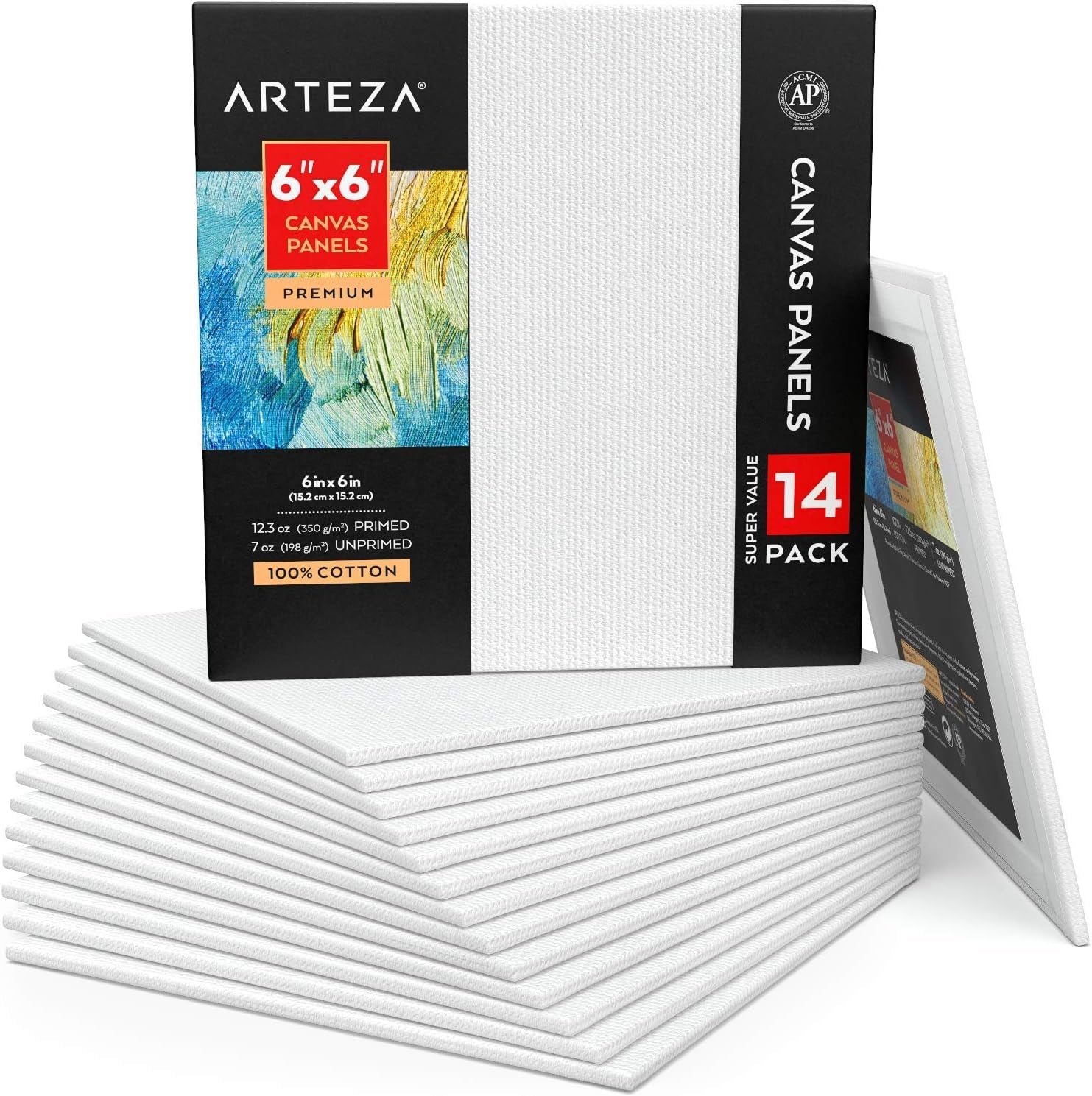 ARTEZA Premium Canvas Boards for Painting, 11 X 14 Inches, Pack of 14, Blank White Canvas Panels for Acrylic, Oil and Gouache Painting