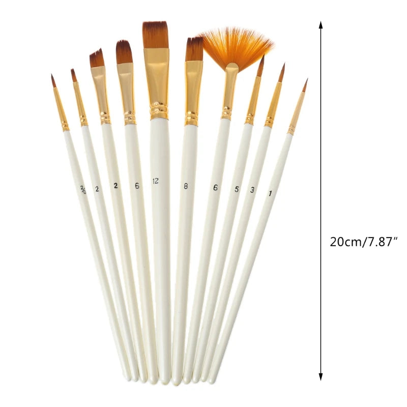 10Pcs Nylon Hair Wooden Handle Watercolor Paint Brush Pen Set DIY Oil Acrylic Painting Art Paint Brushes Dropship
