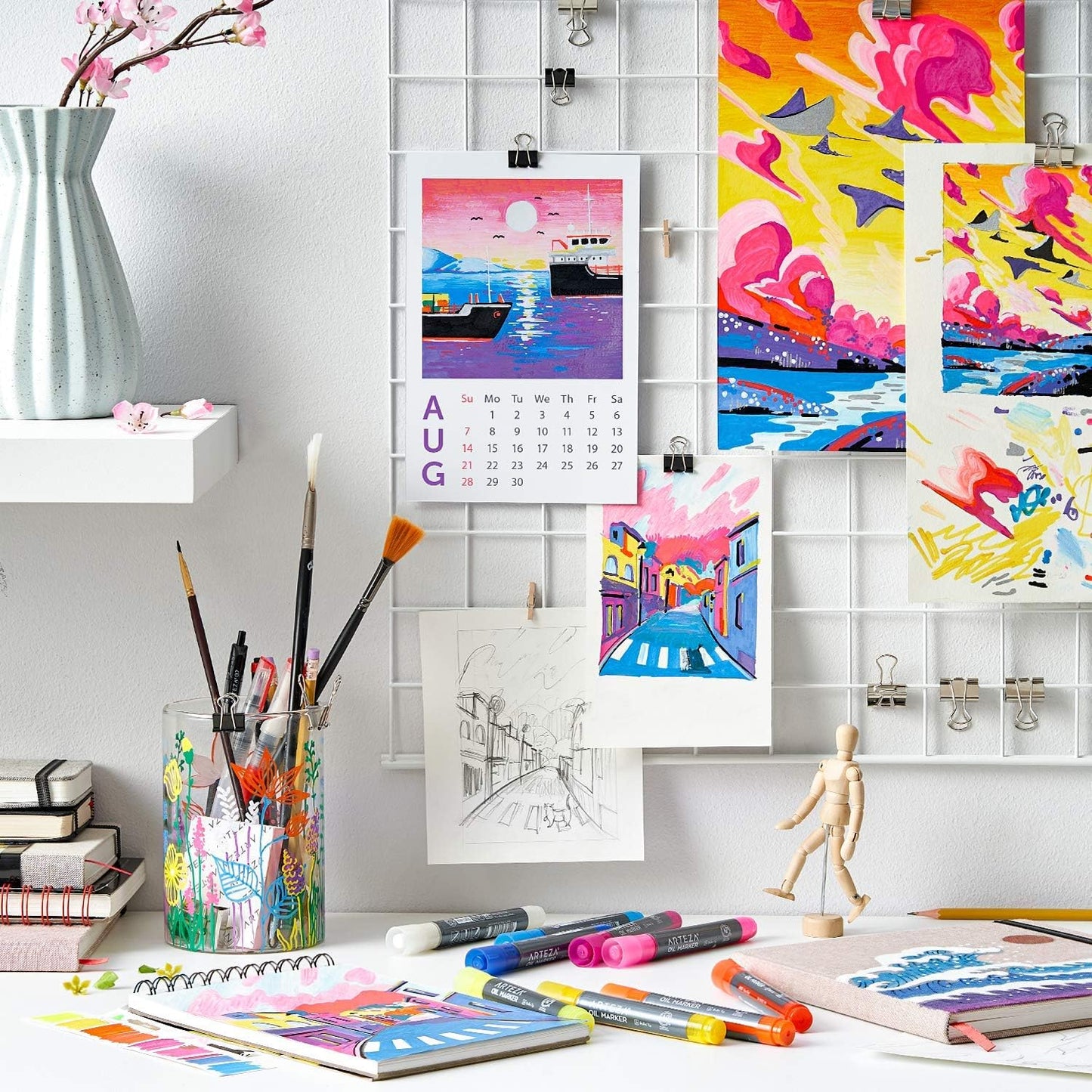 ARTEZA Oil Based Paint Markers, 12-Pack, Black, 2.5 Mm Permanent Pens, Waterproof Craft and Art Supplies for Stone, Wood, Glass, Metal, Canvas, Paper