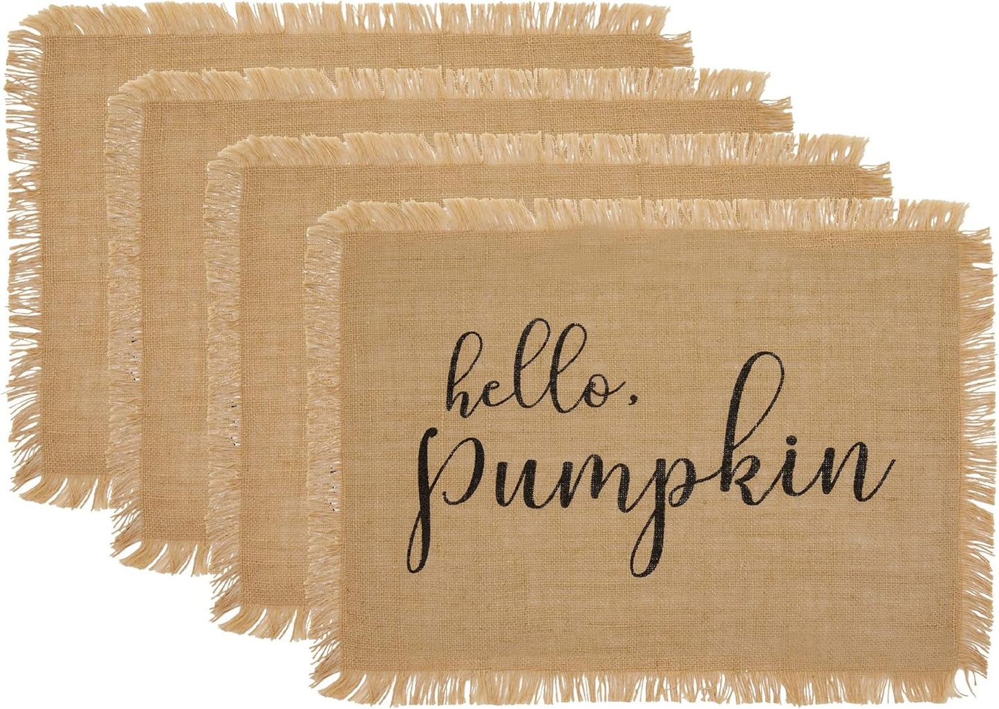 Elrene Home Fashions Hello Pumpkin Farmhouse Burlap Placemat Set, 13 Inches X 19 Inches, Set of 4