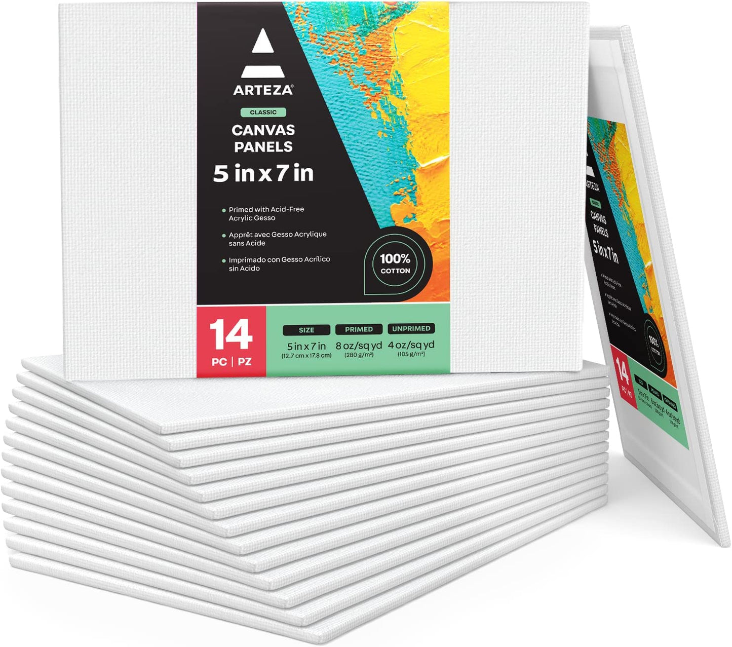 ARTEZA Premium Canvas Boards for Painting, 11 X 14 Inches, Pack of 14, Blank White Canvas Panels for Acrylic, Oil and Gouache Painting