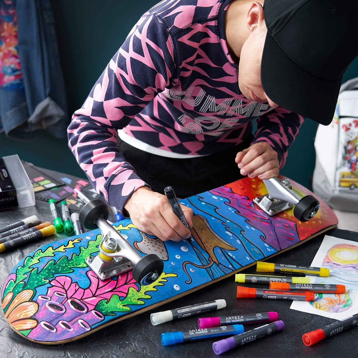 ARTEZA Oil Based Paint Markers, 12-Pack, Black, 2.5 Mm Permanent Pens, Waterproof Craft and Art Supplies for Stone, Wood, Glass, Metal, Canvas, Paper