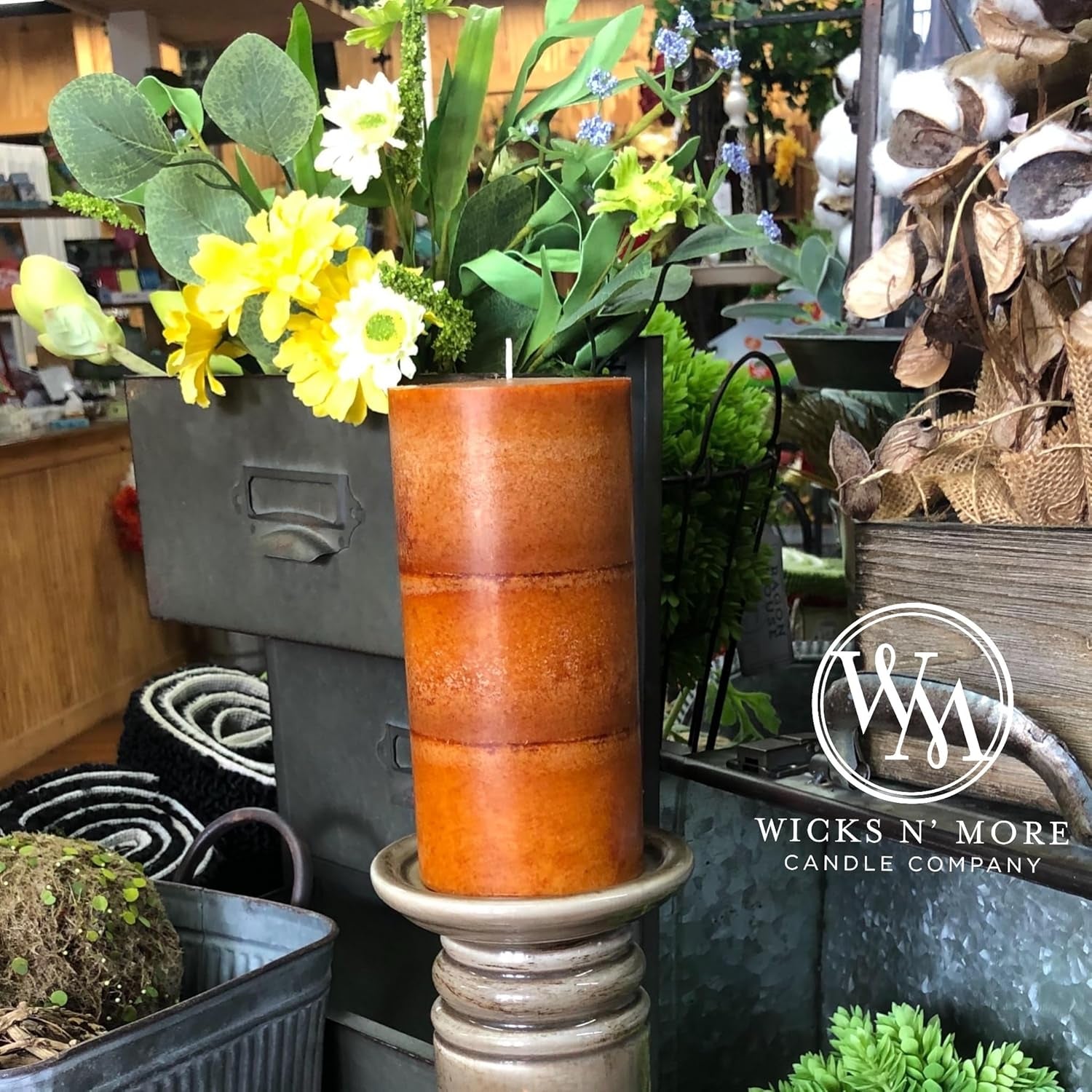 Wicks N More Pumpkin Perfect Hand Crafted Pillar Candles (3X4)