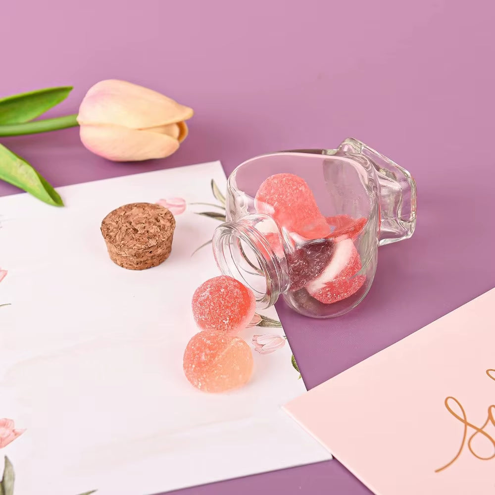 Empty Mini Glass Heart-Shaped Bottles with Cork Stoppers Small Glass Bottles Jars for DIY Art Crafts Decoration Party Supplies