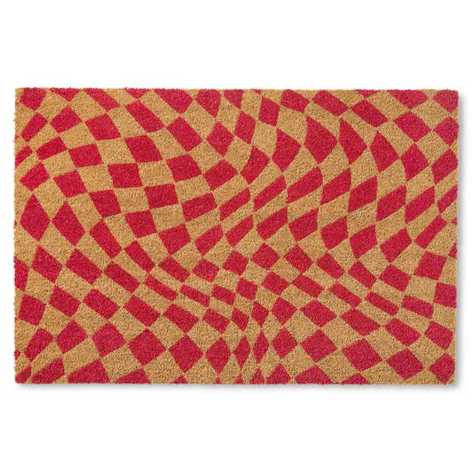 Checkerboard Emmett Red 18 In. X 30 In. Coir Groovy Outdoor Mat