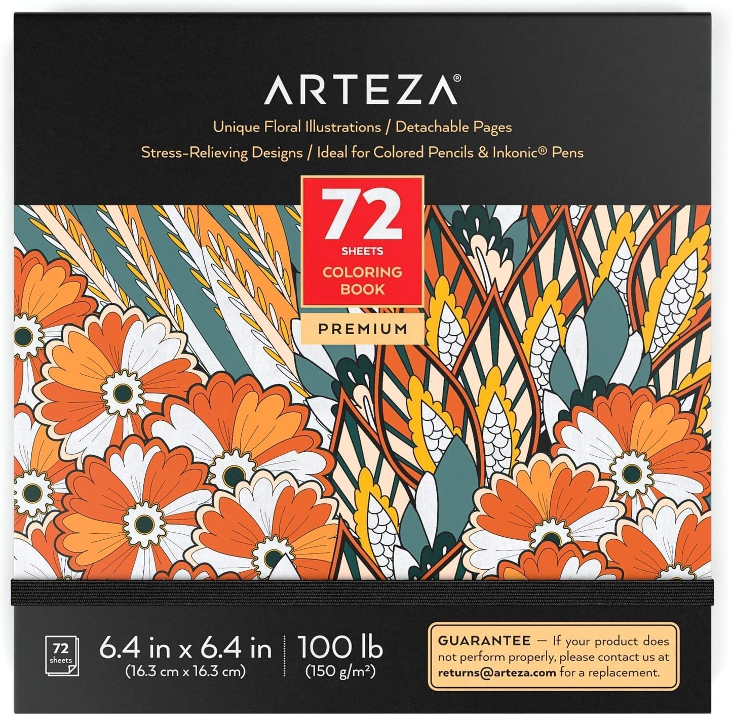 ARTEZA Adult Coloring Books, Floral & Mandala Designs, Pack of 2, 72 Sheets Each, 6.4X6.4 Inches Coloring Pages, 100 Lb Paper
