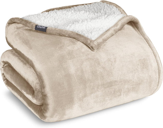 Sherpa Fleece Blanket - Throw/Travel Size - Blanket for Bed, Sofa, and Couch - Warm & Lightweight - Fluffy & Soft - Reversible (Throw/Travel, Oyster)
