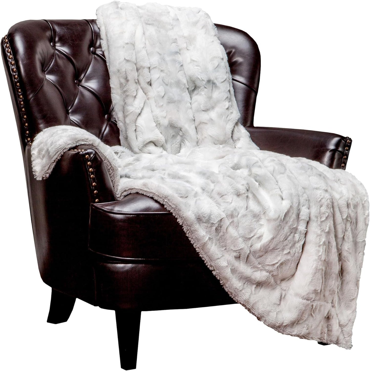 Chanasya Premium Wolf Faux Fur Throw Blanket - Soft, Fuzzy Sherpa & Minky Throw Blanket - for Bed or Couch - 60" X 70” - White