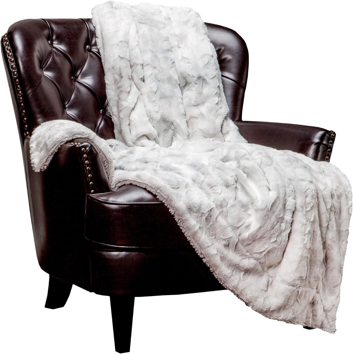 Chanasya Premium Wolf Faux Fur Throw Blanket - Soft, Fuzzy Sherpa & Minky Throw Blanket - for Bed or Couch - 60" X 70” - White